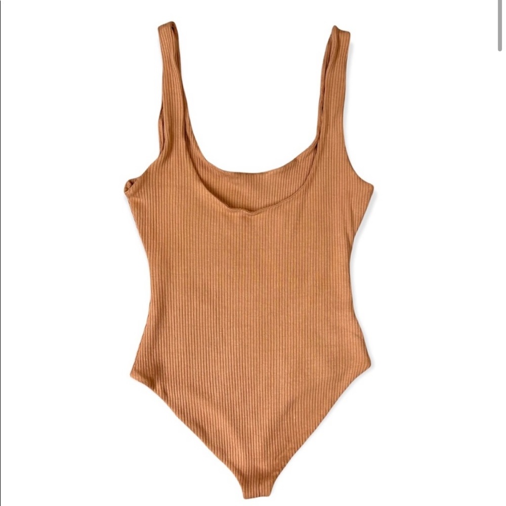 House of Harlow 1960 x Revolve ribbed tan bodysuit
